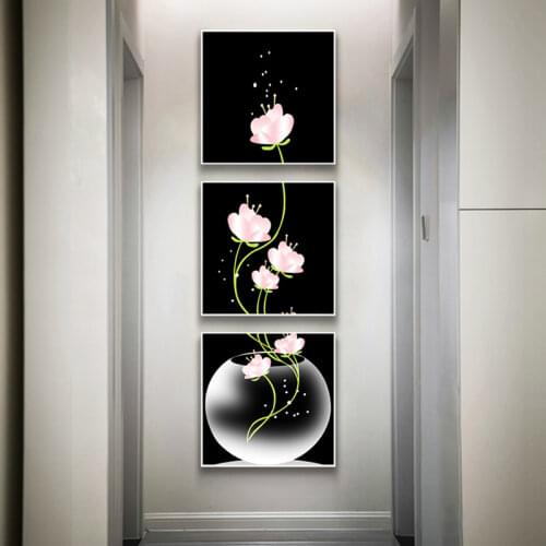 3 Panels Canavs Painting Flowers Poster Nordic Wall Pictures for Living Room Scandinavian Hallway Decoration Abstract Wall Art