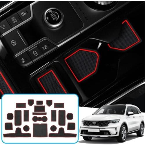 LFOTPP Car Door Groove Mat For Sorento MQ4 2020 Anti-slip Mat Rubber Gate Slot Pad Interior Accessories Red White 21 Pieces