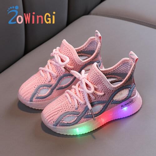 Size 21-30 LED Children Glowing Sneakers Baby Luminous Sneakers Mesh Breathable Boys Lighting Running Shoes Kids Sneakers