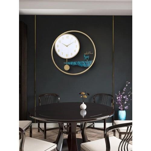 Round Pendulum Wall Clock Vintage Retro Antique Golden Wall Clock Metal Kitchen Pendule Horloge Murale Large Wall Clock EB5WC