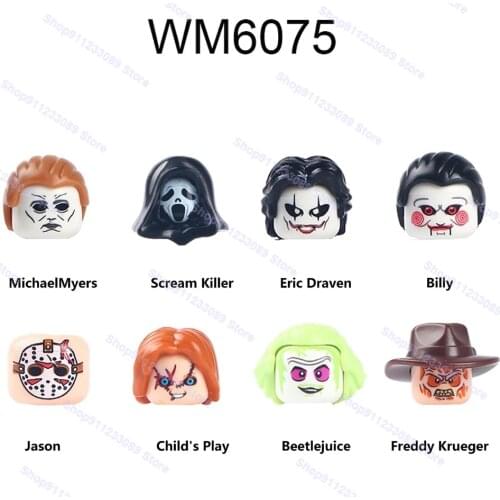 8pcs/lot Jason Beetlejuice Michael Myers Scream Killer Freddy Krueger Saw Billy Building Blocks Bricks Dolls Action Figures Toys