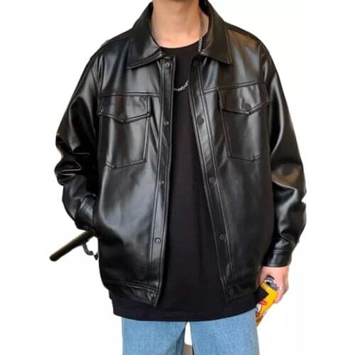 2021 Spring Autumn New Loose Soft Leather Jacket Single Breasted Jacket Men Casual Biker Jacket Men Jacket Leather Large Size XL
