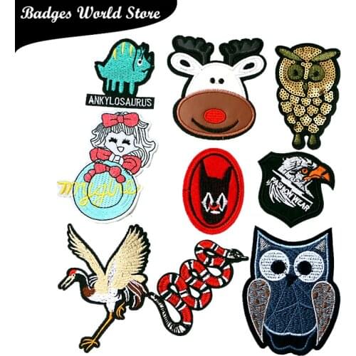 Fashion patch Owl Deer Eagle Snake Cat icon Embroidered Applique Patches For kawaii clothes DIY Iron on Badges on a backpack