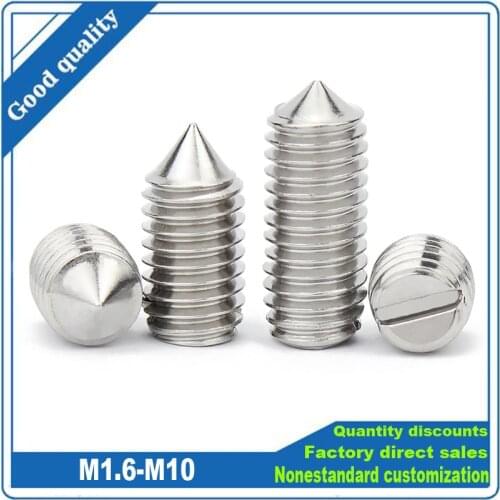 GB71 2-10pcs Slotted tip set screw cone point grub screws M1.6 M2 M2.5 M3 M4 M5 M6 M8 M10 304 stainless steel grub setting screw