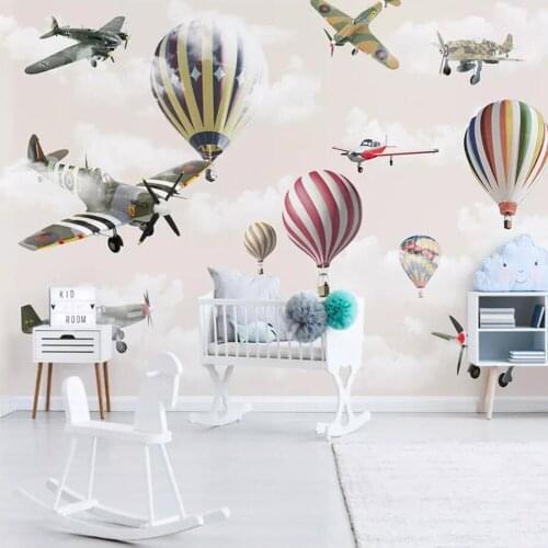 Milofi custom 3D wallpaper mural simple hand-painted cartoon airplane balloon sky children room background wall decoration paint