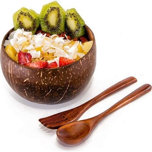 Natural log coconut shell bowl Ice bowl shell Light food bowl Thicker and higher upgrade diameter 12-15cm height 7-9cm