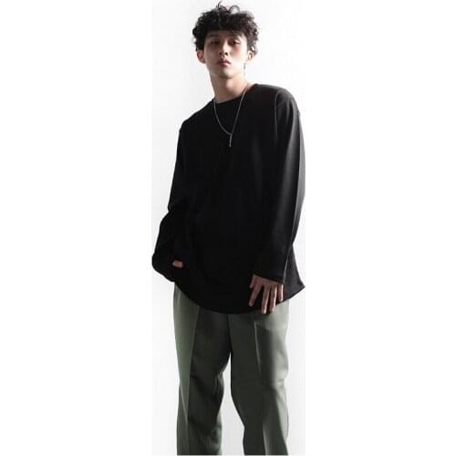 New Korean style basic round neck Pullover long sleeve solid color casual bottomed T-shirt for men