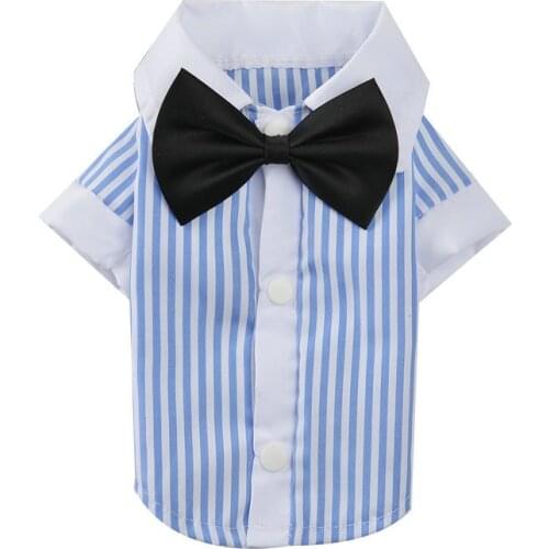 Gentleman Dog Clothes T-Shirt Cat Dress Wedding Suit Striped Shirt For Small Dogs Christmas Costume For Cats Bowtie Pet Outfit