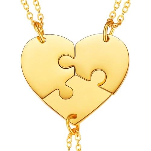 Unisex Three-Piece Heart Combine Pendant Necklace(18k gold/silver/black color)GP3597G