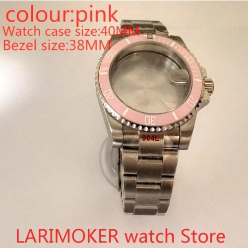 Suitable for NH35 NH36 Miyota 8215 40mm sapphire glass 904L stainless steel case sealing bottom cover, with bezel pink
