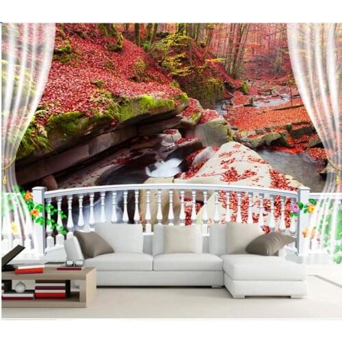 Custom mural 3d photo wallpaper Autumn red big tree forest landscape home decor living room wallpaper for walls 3 d in rolls