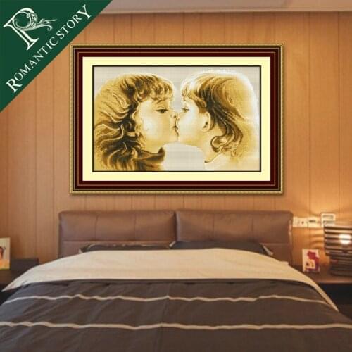 Romantic Story First Kiss for Young People Pattern Embroidery Cross Stitch Needlework Art DIY Counted Cross-Stitching Sets