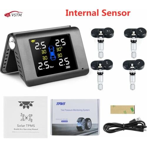 2021 TPMS Solar Power Tyre Pressure Monitoring System with 4 Sensors LCD Real-time Display Car Tire Pressure Auto Alarm System