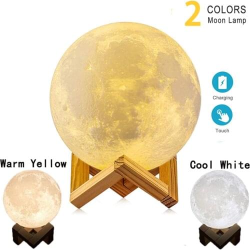 3D Print Moon LED Children Night Light Dimmable Touch USB Bedside Table Desk Lamp Home Room Decoration Gift
