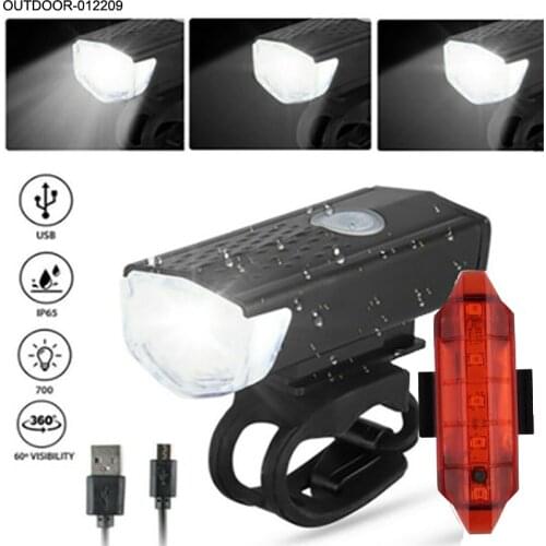 Bicycle Lighting 300 LM Headlight For Bicycle USB Recharging Led Flashlight Front Light Bicycle Tail Light Set Bike Accessories