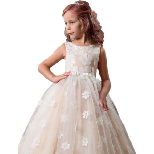 High quality elegant girl princess skirt girl dress sleeveless ball gown mesh gauze flower girl dress lace for wedding party kid