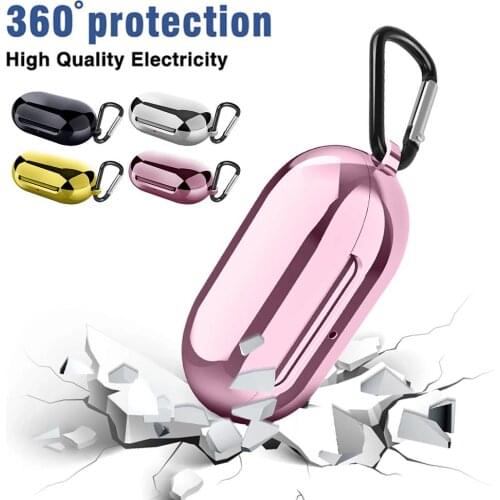 For Samsung Galaxy Buds Bluetooth Earphone Protective Case Shockproof TPU Plating Color Earbuds Cover Shell with Carabiner