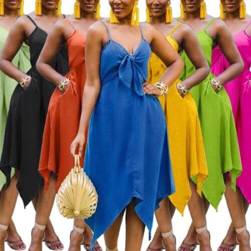 Autumn Spring Summer Women Ladies Camisole Beach Mid-length Hem Dress Sexy Bow New Irregular Best Top Casual Solid 2021 Wear