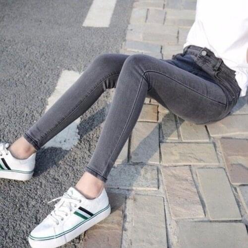 2020 Autumn Women Denim Jeans Slim Pencil Pants Elastic High Waist Skinny Fashion Causal Washed Korean Style Trousers E408
