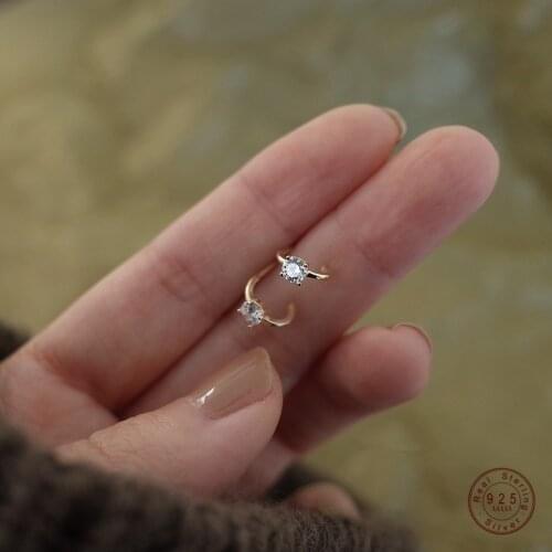 925 Sterling Silver 14k Gold Curved Design Single Zircon Small Earrings Women Korean Temperament Wedding Jewelry Gifts