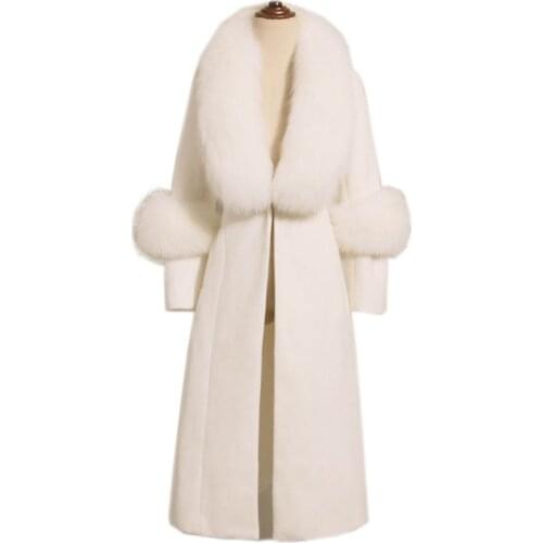 Womens Fur Coat Korean Vintage Autumn Winter Jacket Women Tops Fox Fur Collar Wool Coat Female Jacket Long Coats ZT1717