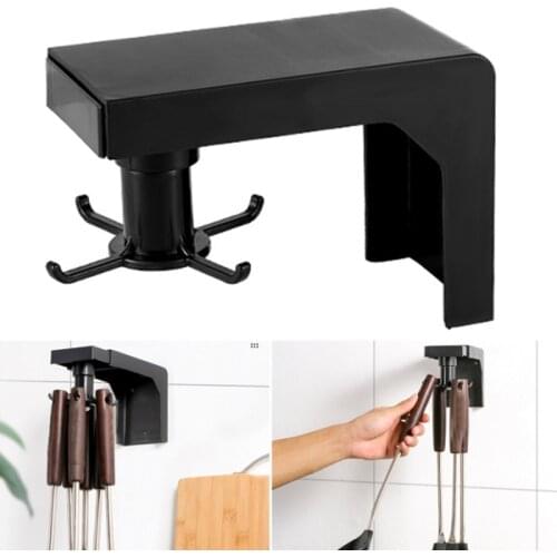 1pc 4/6 Hooks Punch Free Kitchen Shelf Free Punching Wall-Mounted Household Rotating Frame Holder Rack Telescopic Storage Racks