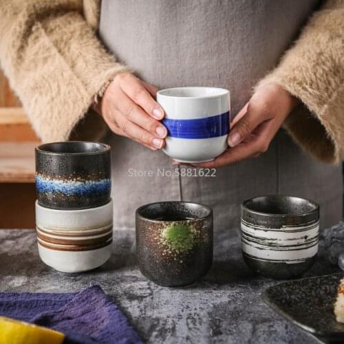 1pcs Japanese Sushi Cooking Commercial Teacups Ceramic Tableware Straight Body Water Glass Retro Folding Small Cups