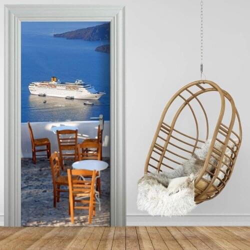 3D Customized Greece View Door Mural Wallpaper mural Wall Print Decal Wall Deco Wall Mural Photo self adhesive door wrap