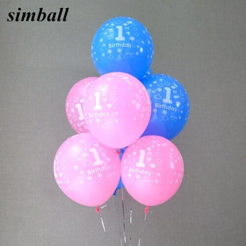 50/100pcs Baby Shower 1st Birthday Party Decor Pink Blue Number 1 Foil Balloons Supplies Baby Boy Girl Balls Latex Helium Globos