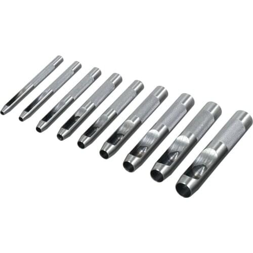 9pc Hollow Punch Cutter Set 2.5-10mm Hole Maker Leather Handmade Craft Tool