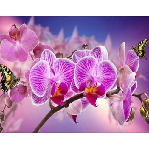Pink Flower Square Full 5d Diamond Embroidery Diamond Orchid Butterfly Picture of Rhinestones Cross Stitch Kits Diamond Mosaic
