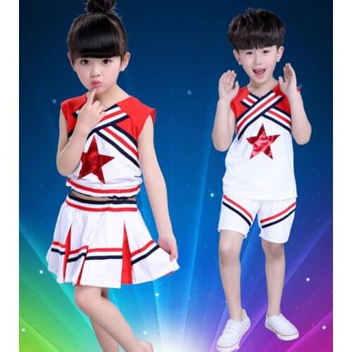 Free shipping,children school game party girl boy cheerleader aerobics dance costume dress white skirt Uniform