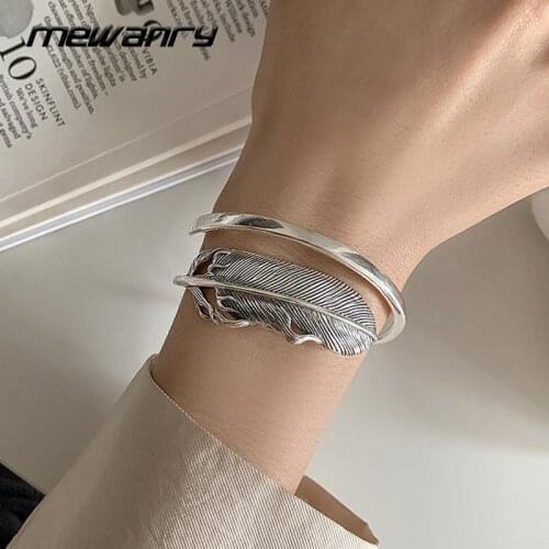 Mewanry 925 Sterling Silver Bracelet New Fashion Vintage Elegant Party Creative Feather Couples Jewelry Birthday Gifts for Women