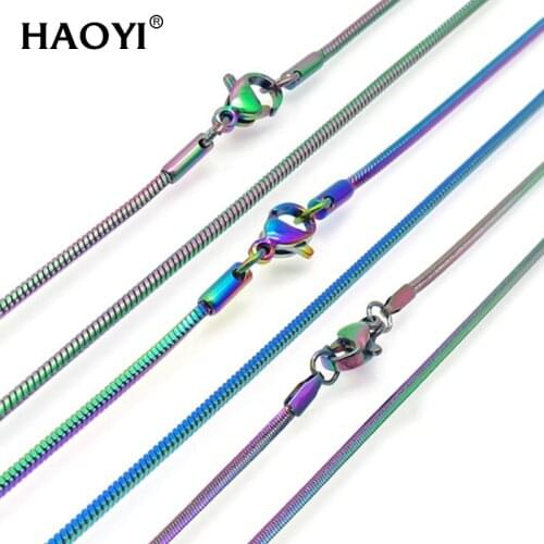 1.5/2/2.3/3mm Width Rainbow Snake Chain Necklaces Stainless Steel Chains 45/60cm Square Necklace Women Girl Kids Jewelry