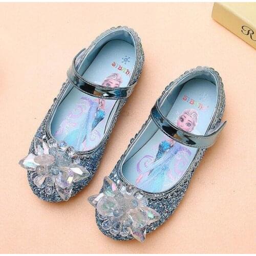 Disney Spring Autumn New Girl Crystal Shoes soft bottom non-slip Flat Heel Princess Shoes Little Girl Frozen Elsa Sandals