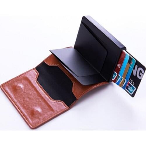 Men Women Aluminum Anti-theft Leather Card Wallet Automatic Pop up Metal RFID ID Bank Card Holders Business Credit Card Case