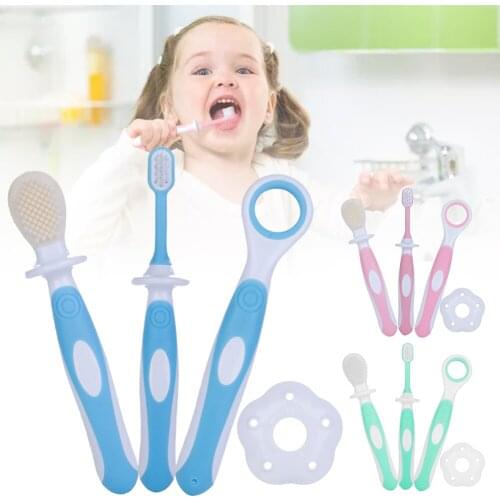 Double Sided Baby Toothbrush Set Soft Teething Brush Nylon Brush Bristles For 1-2yrs Teething Toothbrush With Tongue Scraper