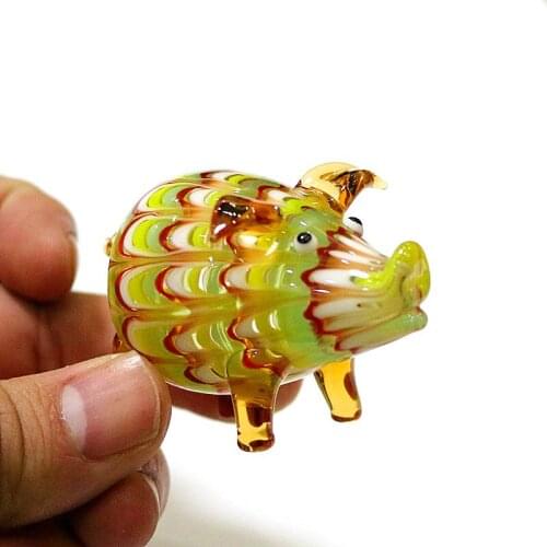 Murano Glass Pig Figurine Multicolor Creative Cute Vivid Mini Animal Ornaments Festival Party Gifts For Kids Home Tabletop Decor
