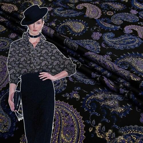 HLQON gold line top grade yarn dyed brocade jacquard purple fabric for dress women clothing patchwork tissue