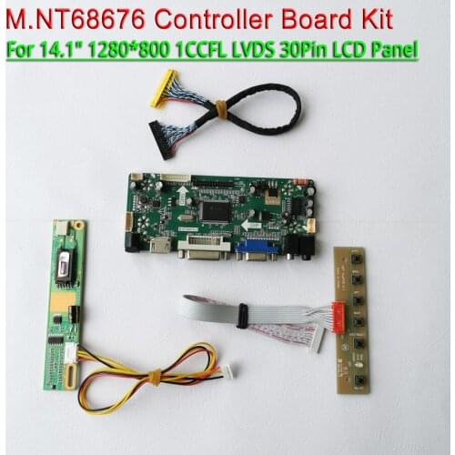 Fit B141EW03 B141EW04 1280*800 LVDS cable 30Pins keyboard VGA DVI 1CCFL 14.1" M.NT68676 LCD screen controller board DIY kit