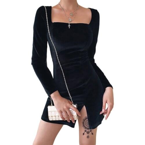 Kayotuas Women Pencil Dress Summer Evening Party Office Ladies Long Sleeve Split Bodycon Slim Fit Hot Sale Red Black Sundress