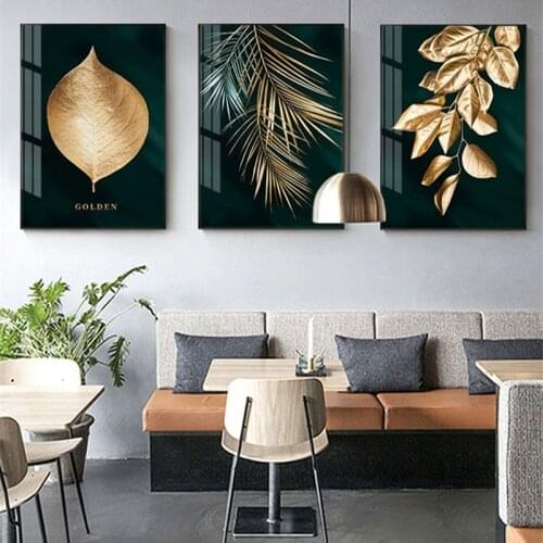 Gold Leaves Classical Luxury Canvas Painting Nordic Home Decor Wall Art Poster and Print Minimalist Art for Living Room Design