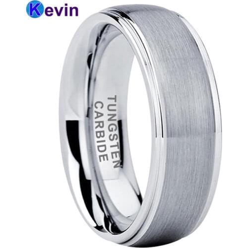 Men Women Tungsten Wedding Band Tungsten Combined With Stainless Steel Ring With 7 Bright CZ Stone inlay 8MM Comfort Fit