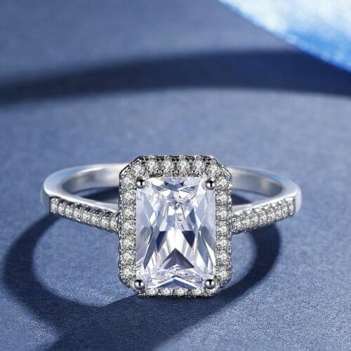 Yanleyu Jewelry Fashion Princess Cut 7*10MM White Zircon 925 Sterling Silver Engagement Rings Wedding Rings Party Rings PR311