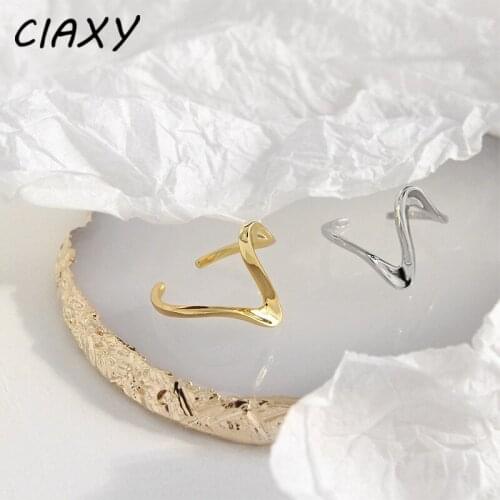 CIAXY 925 Sterling Silver Geometric Design Smooth Waves Rings for Women Open Finger Ring Irregular Jewelry Surfer Gift