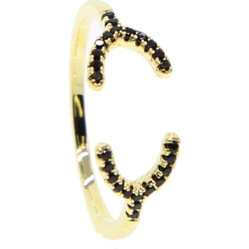 New Fashion tiny Black cz Crystal Rings dainty elegant Black Stone Jwelry for Women Love Gifts 2 Color Copper Open Ring
