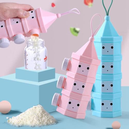 3/4Layer Portable Baby Food Storag Box Multiple Openings Cereal Cartoon Infant Milk Powder Box Toddle Snack Container Dispenser