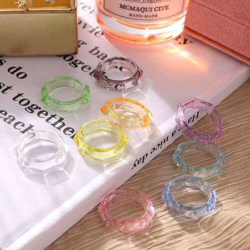 FNIO Colourful Transparent Resin Acrylic Geometric Rings for Women Jewelry Travel Gifts 2021