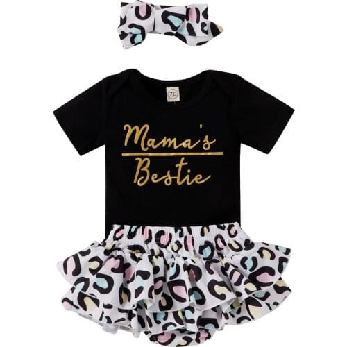 Ma&Baby 0-24M Summer Cute Baby Girl Clothes Set Letter Romper Ruffles Leopard Shorts Outfits Costumes