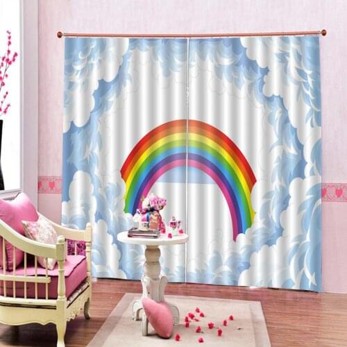 Custom Blue sky rainbow curtains photo Blackout Window Drapes Luxury 3D Curtains For Living room Bed room Office Hotel